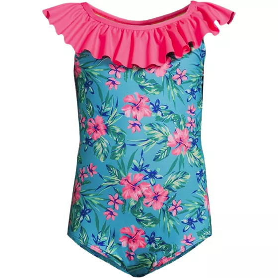 Girls Scoop Ruffle Neck One Piece Swimsuit - primary
