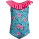 Girls Scoop Ruffle Neck One Piece Swimsuit, Front