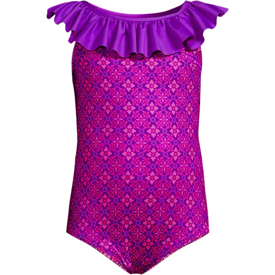 Girls Scoop Ruffle Neck One Piece Swimsuit - primary