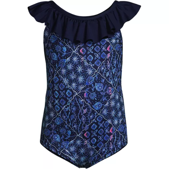 Girls Scoop Ruffle Neck One Piece Swimsuit - primary