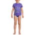 Girls Chlorine Resistant Short Sleeve Crew Neck UPF 50 Rash Guard Bikini Bottom Set, Front