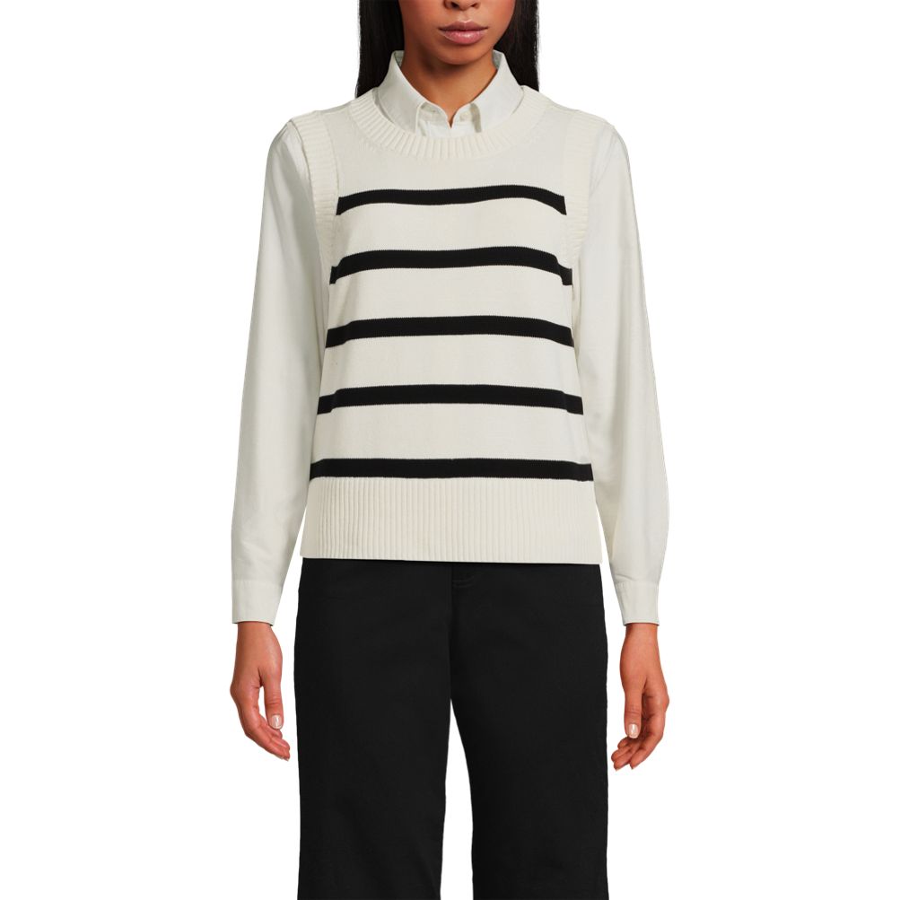売れ筋商品|||ランズエンド ニット&セーター アウター レディース Women's Drifter Easy Vest Sweater Navy/soft blue breton stripe 545164_LEPP_LF_AUO