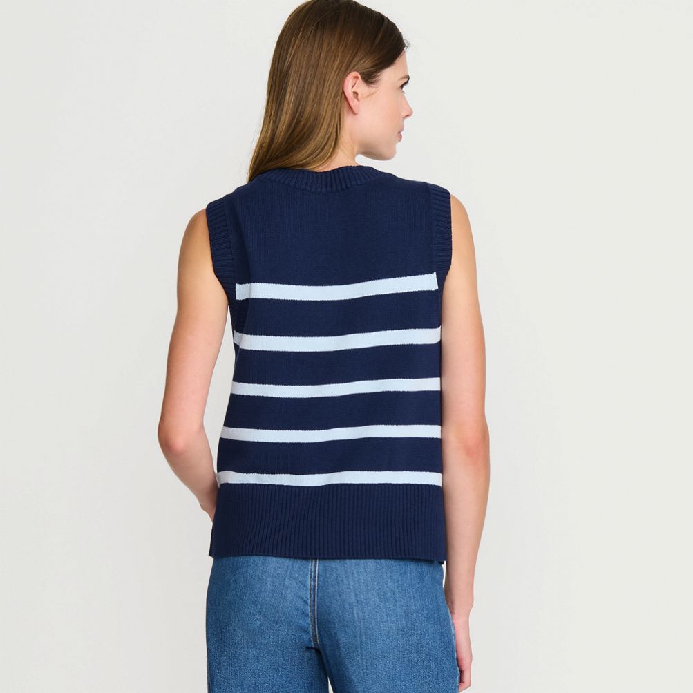 売れ筋商品|||ランズエンド ニット&セーター アウター レディース Women's Drifter Easy Vest Sweater Navy/soft blue breton stripe Women's Drifter Easy Vest Sweater | Lands' End