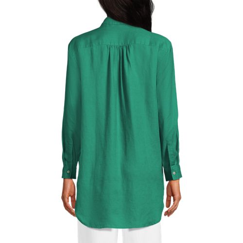 Women's Linen Roll Sleeve Oversized Relaxed Tunic Top - image 2