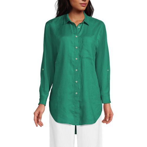 Women's Linen Roll Sleeve Oversized Relaxed Tunic Top - image 3