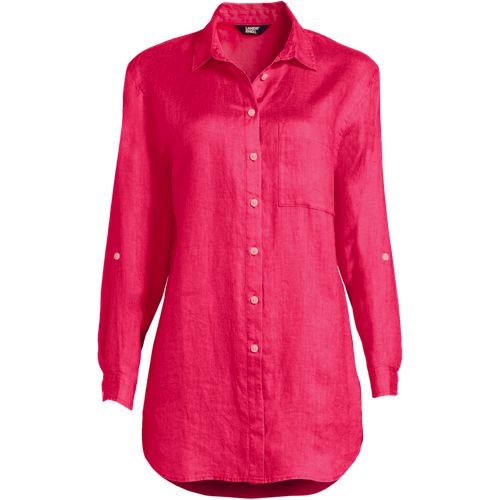 Women's Linen Roll Sleeve Oversized Relaxed Tunic Top - image 5