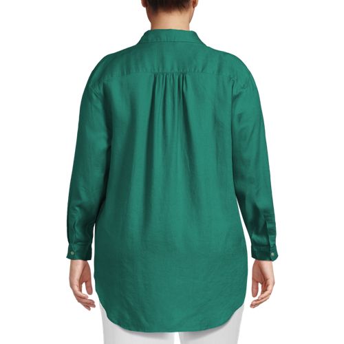 Women's Linen Roll Sleeve Oversized Relaxed Tunic Top - image 3