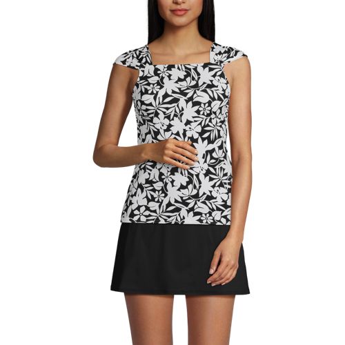 Women's Chlorine Resistant Cap Sleeve High Neck Tankini Swimsuit Top, alternative image