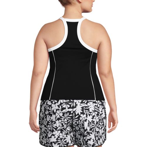 Women's Plus Size Chlorine Resistant High Neck Zip Front Racerback Tankini Swimsuit Top, Back