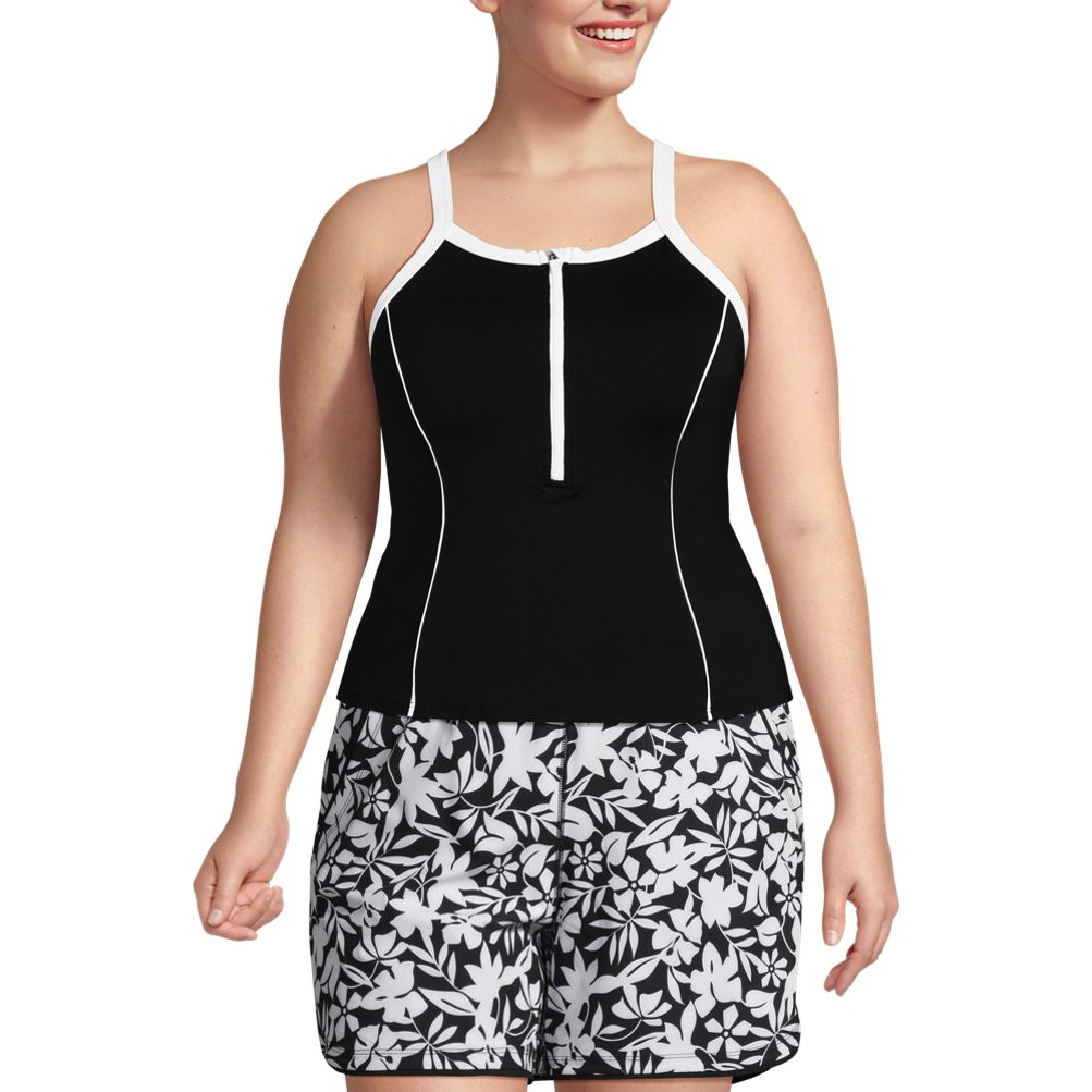 Women's Chlorine Resistant High Neck Zip Front Racerback Tankini