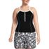 Women's Plus Size Chlorine Resistant High Neck Zip Front Racerback Tankini Swimsuit Top, Front