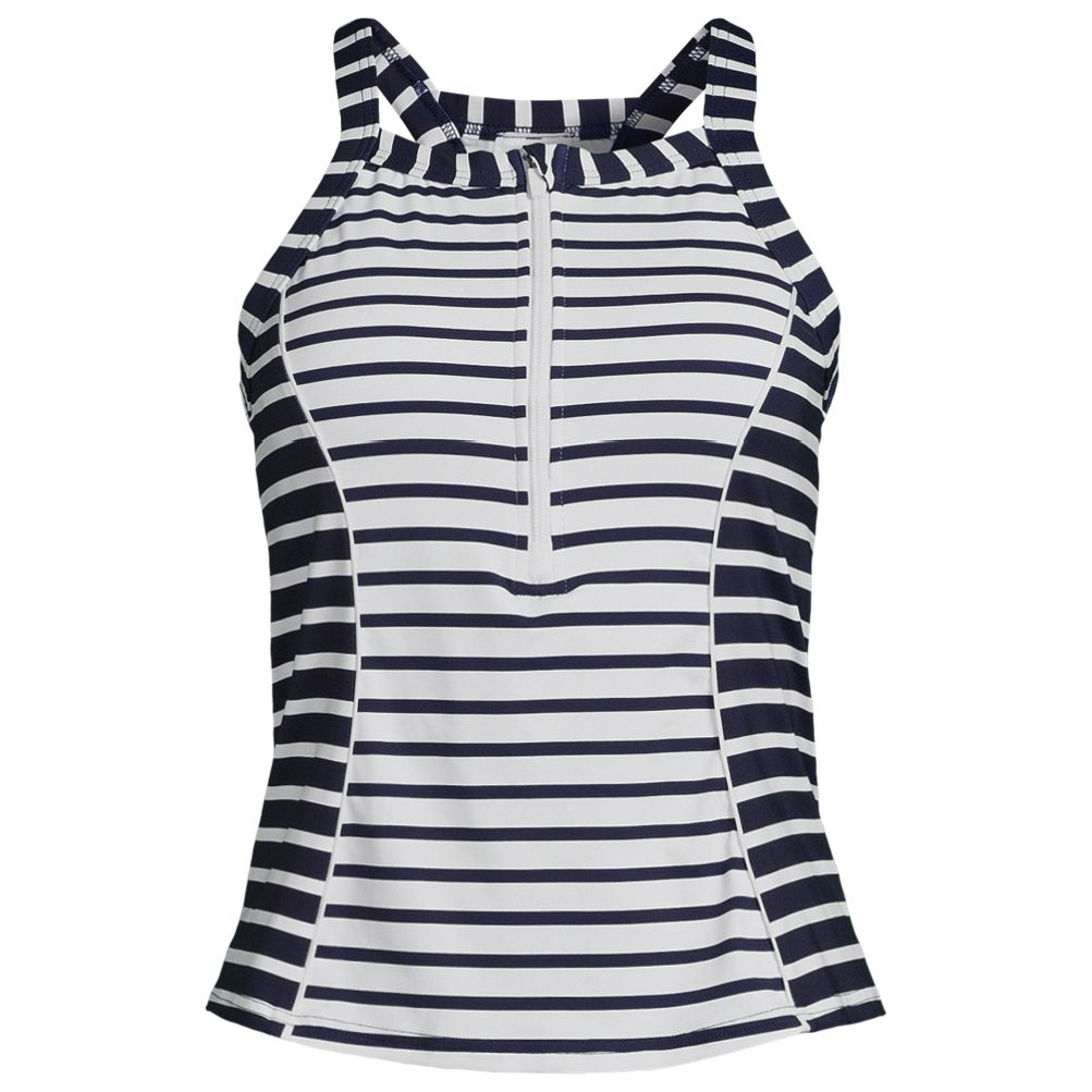 Women s Chlorine Resistant High Neck Zip Front Racerback Tankini Swimsuit Top Lands End