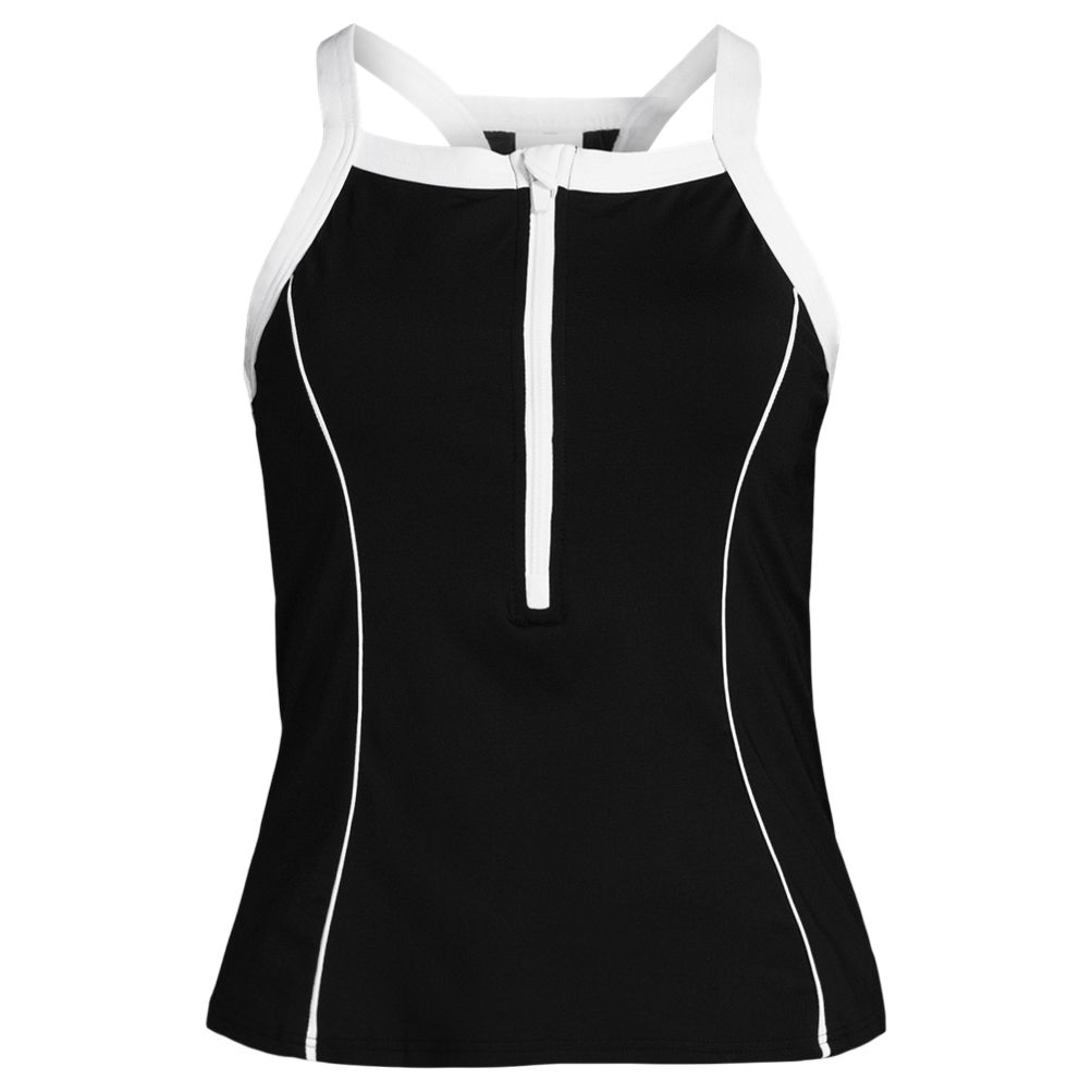 Women's Chlorine Resistant High Neck Zip Front Racerback Tankini