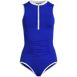 Women's High Neck Zip Front One Piece Swimsuit with Pockets, Front