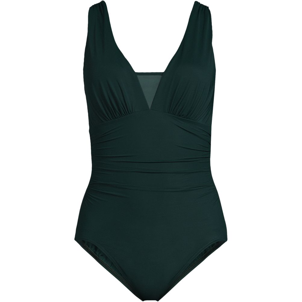 Lands' End Women's SlenderSuit Grecian Tummy Control Chlorine Resistant One  Piece Swimsuit