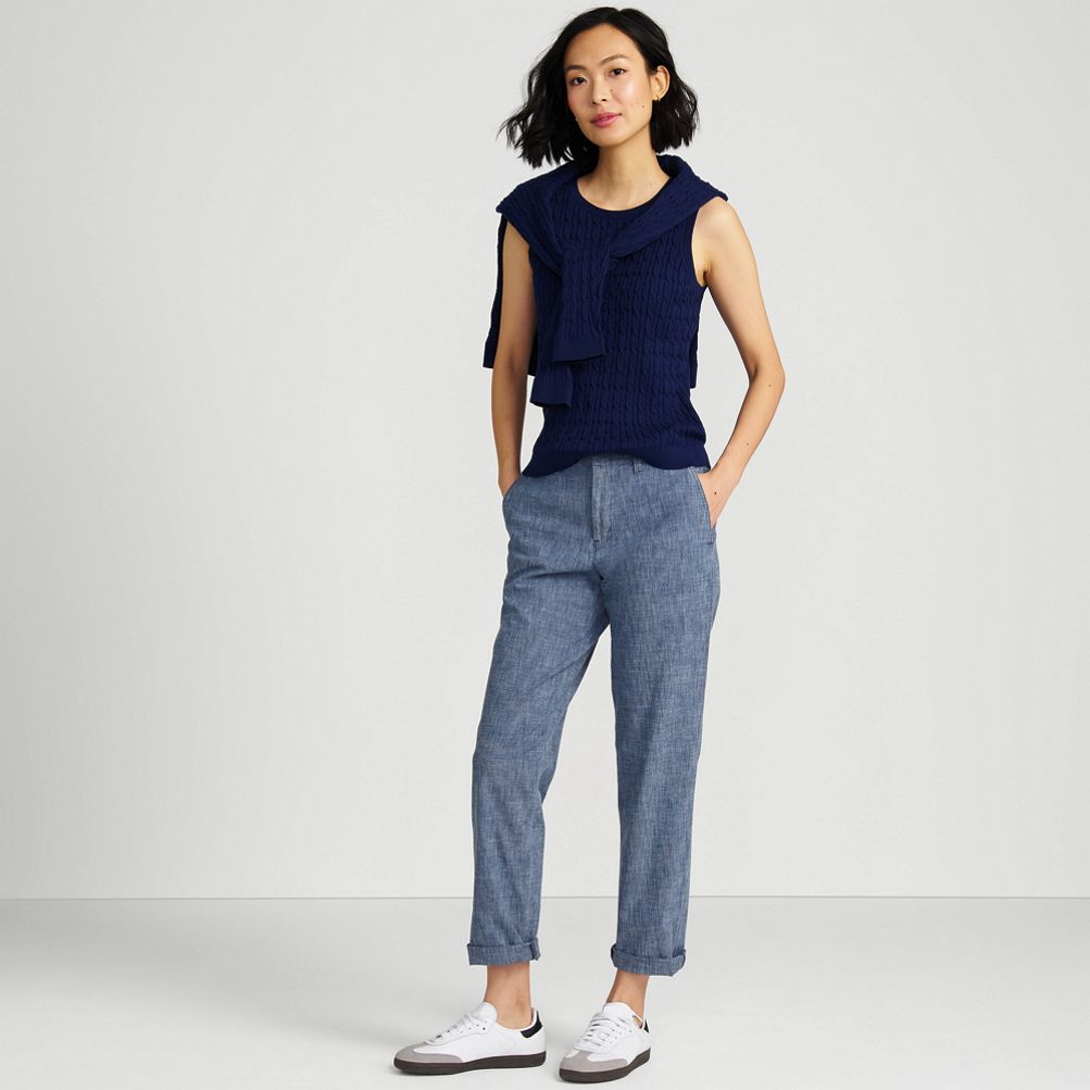 Women's Mid Rise Classic Straight Leg Chambray Ankle Pants