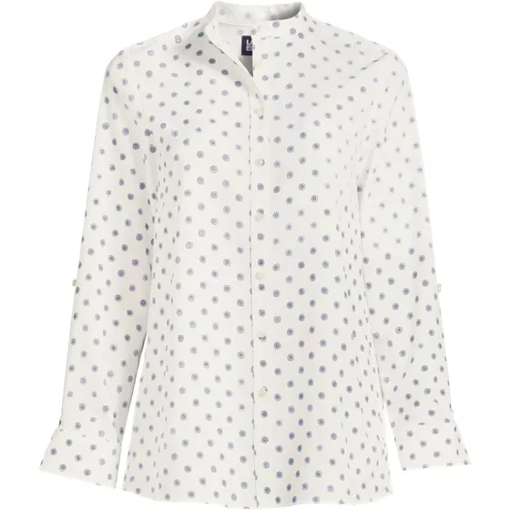 Women's Poly Crepe Long Sleeve Stand Collar Button Down Blouse - primary