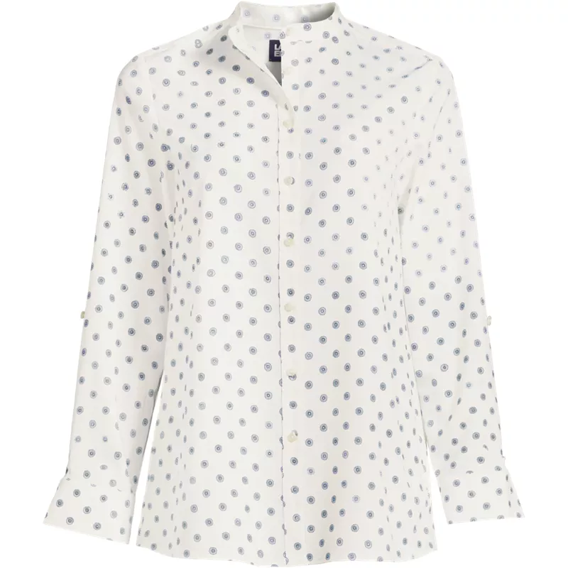Women's Plus Poly Crepe Long Sleeve Stand Collar Button Down Blouse, Front