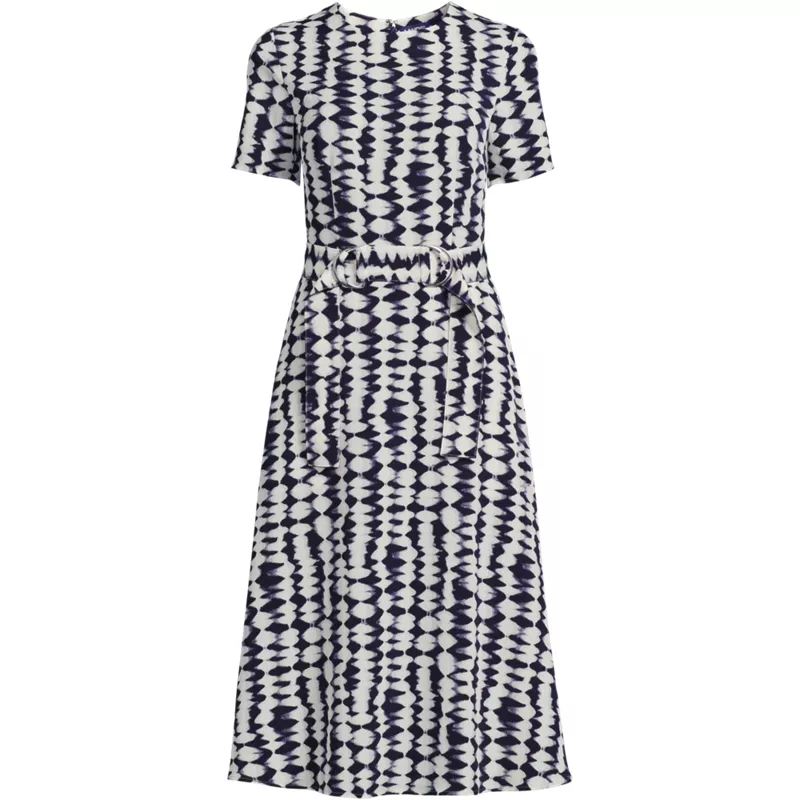 Women's Poly Twill Short Sleeve Belted Dress, Front