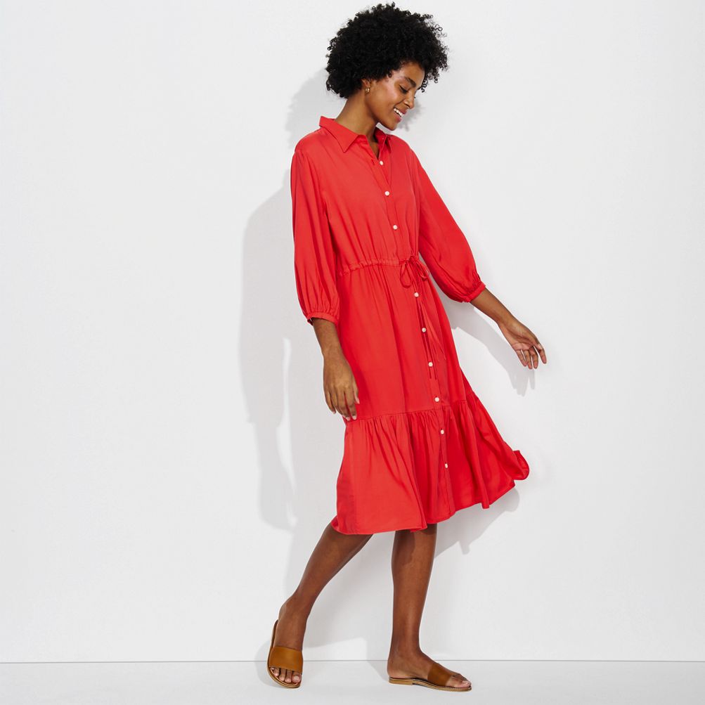 Red midi shirt dress on sale