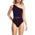 Women's Chlorine Resistant Smoothing Control Mesh High Leg One Shoulder One Piece Swimsuit, Front