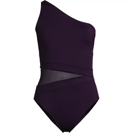 Women's Chlorine Resistant Smoothing Control Mesh High Leg One Shoulder One Piece Swimsuit - primary