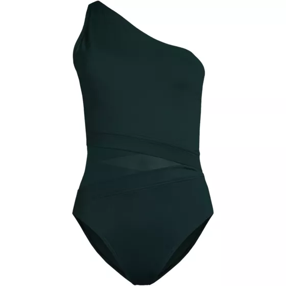 Women's Chlorine Resistant Smoothing Control Mesh High Leg One Shoulder One Piece Swimsuit - primary