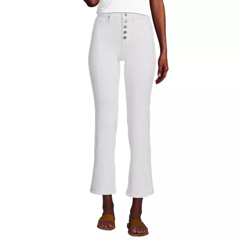 Women's High Rise Denim Button Front Kick Flare Crop Jeans, Front