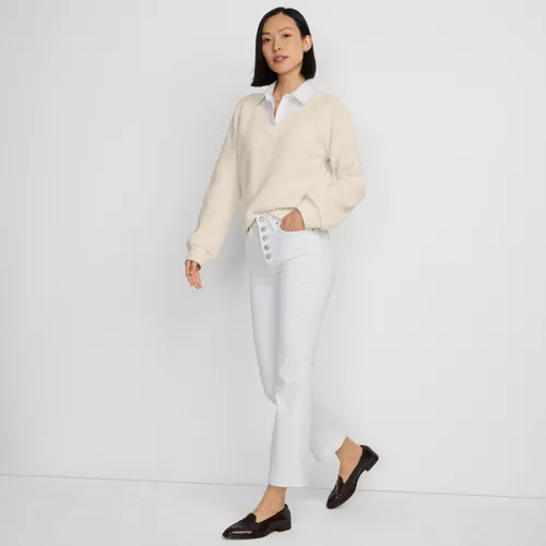 Women's High Rise Denim Button Front Kick Flare Crop Jeans, alternative image