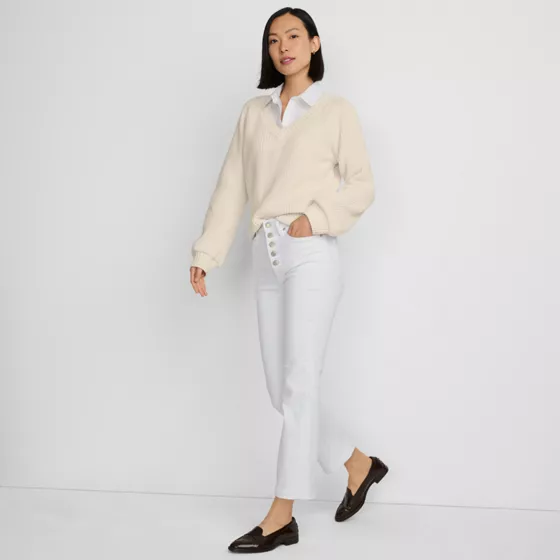 Women's High Rise Denim Button Front Kick Flare Crop Jeans - primary