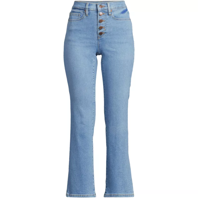 Women's Plus Size High Rise Button Front Kick Flare Crop Jeans, Front