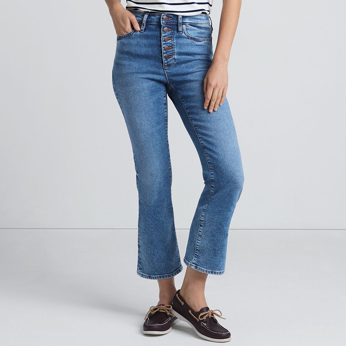 Women's Recover High Rise Button Front Kick Flare Crop Jeans