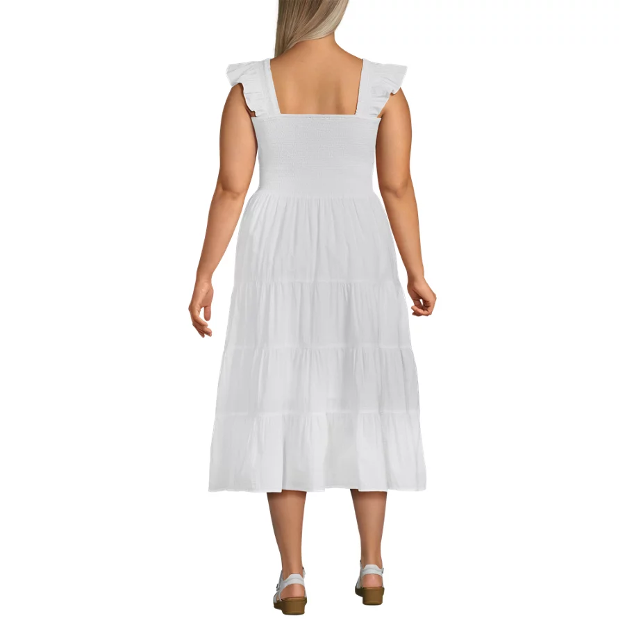 Women's Cotton Dobby Smocked Dress With Ruffle Straps view 2
