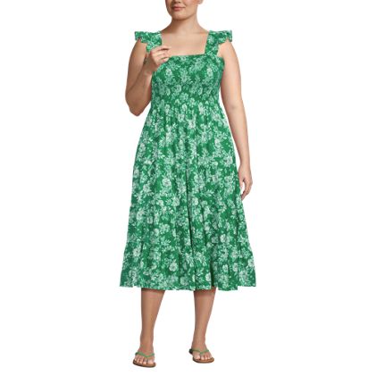 Women's Plus Size Cotton Dobby Smocked Dress with Ruffle Straps - image 1