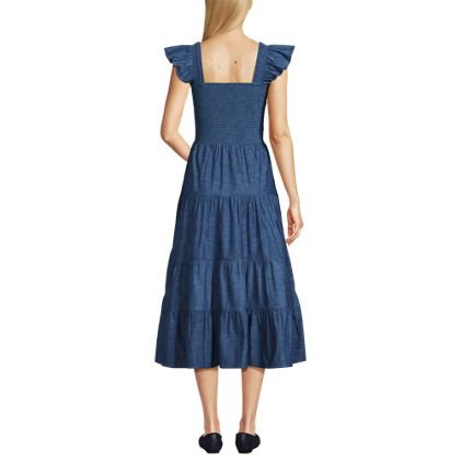 Women's Chambray Smocked Dress with Ruffle Straps - image 5