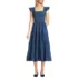 Women's Chambray Smocked Dress with Ruffle Straps, Front