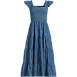 Women's Petite Chambray Smocked Dress with Ruffle Straps, Front