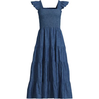 Women's Chambray Smocked Dress with Ruffle Straps - image 3