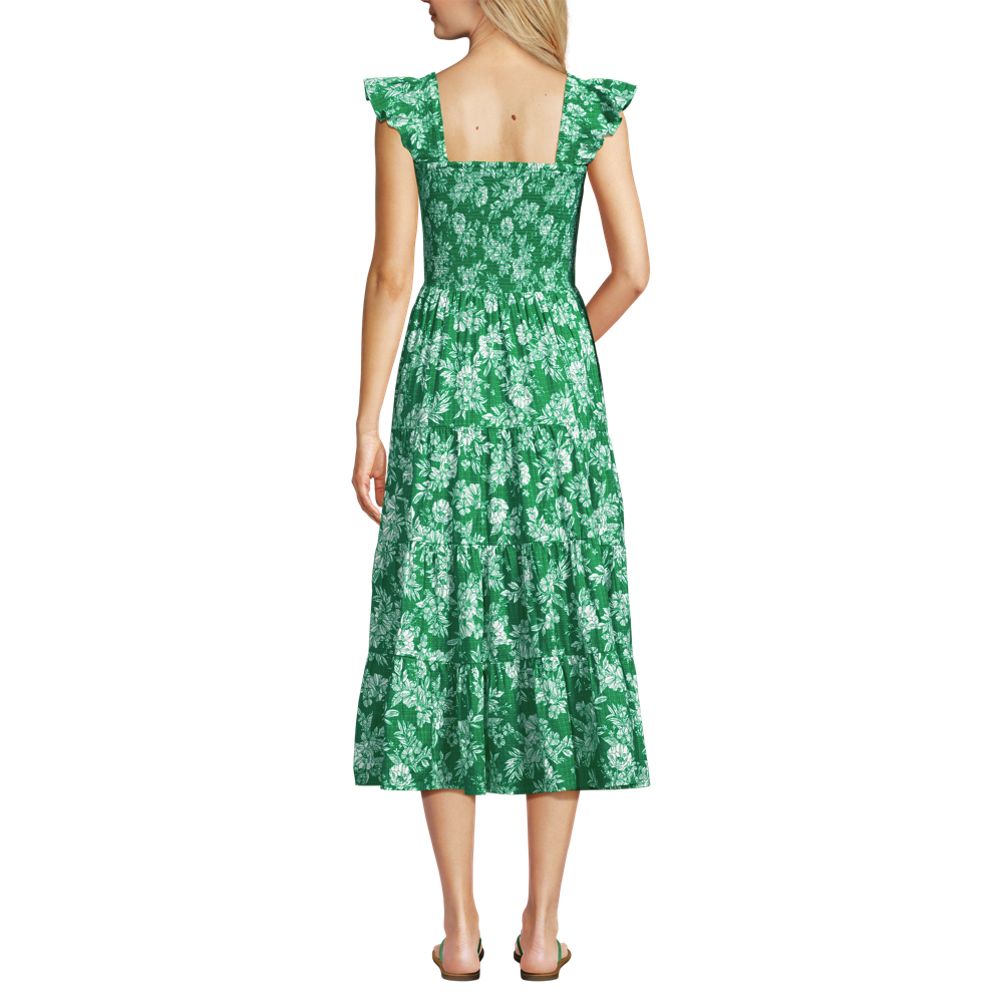 Women's Cotton Dobby Smocked Dress with Ruffle Straps | Lands' End
