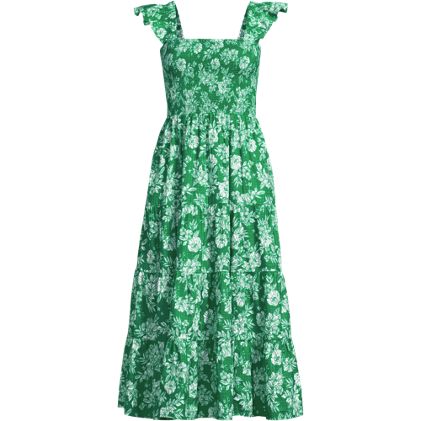 Women's Plus Size Cotton Dobby Smocked Dress with Ruffle Straps - primary