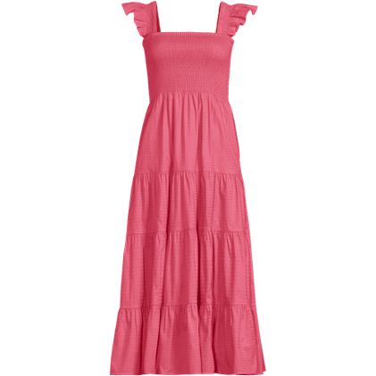 Women's Cotton Dobby Smocked Dress with Ruffle Straps - primary