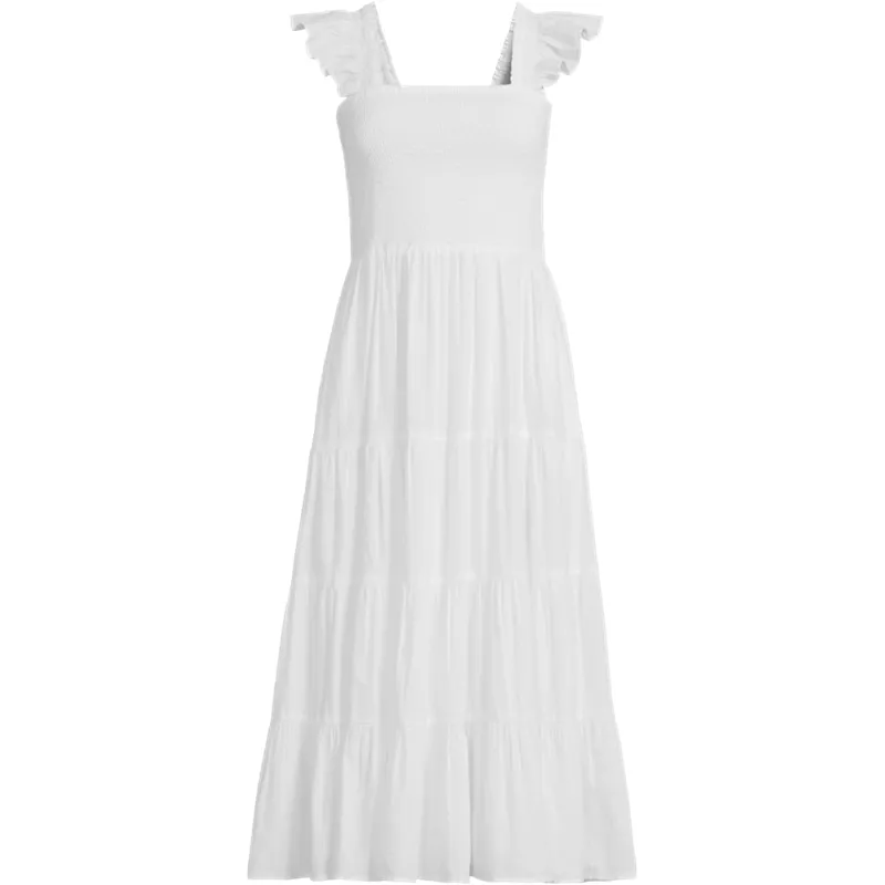 Women's Plus Size Cotton Dobby Smocked Dress with Ruffle Straps, Front