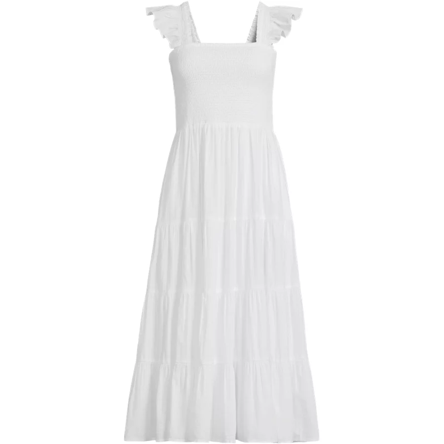 Women's Cotton Dobby Smocked Dress With Ruffle Straps