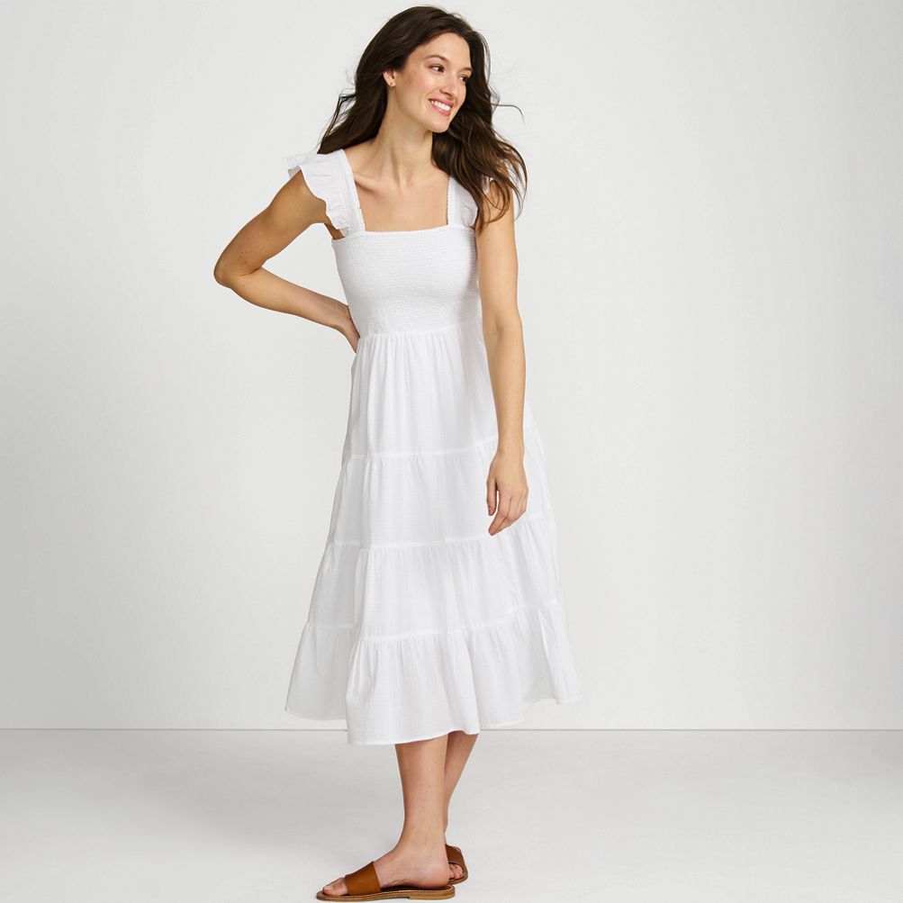 Women's Cotton Dobby Smocked Dress with Ruffle Straps