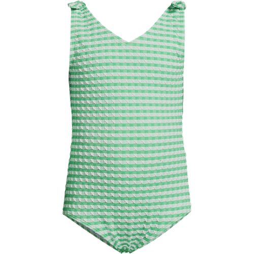 Girls Chlorine Resistant Gingham Tie Shoulder One Piece Swimsuit 