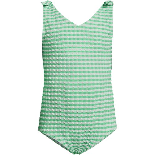 【BAON】Huttle Check Tiered Layered Sleeveless One Piece Girls Chlorine Resistant Gingham Tie Shoulder One Piece