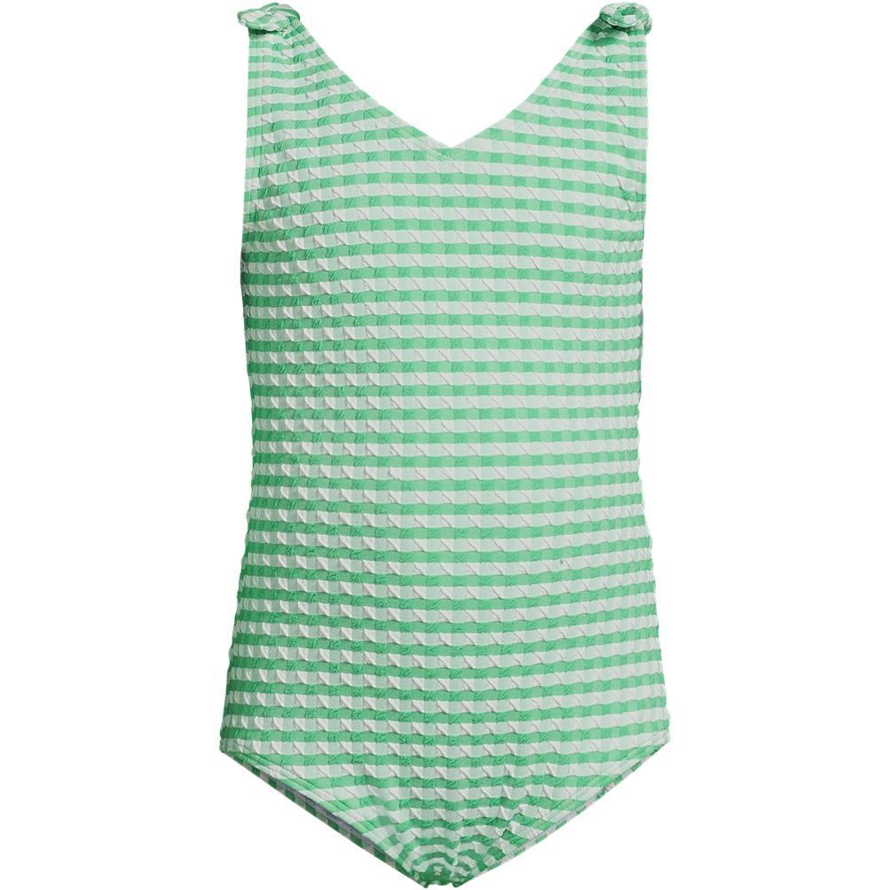 Girls Chlorine Resistant Gingham Tie Shoulder One Piece Swimsuit