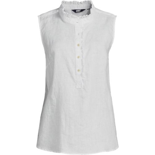 Linen Blend Halter Neck Lace Trim Sleeveless Shirts
