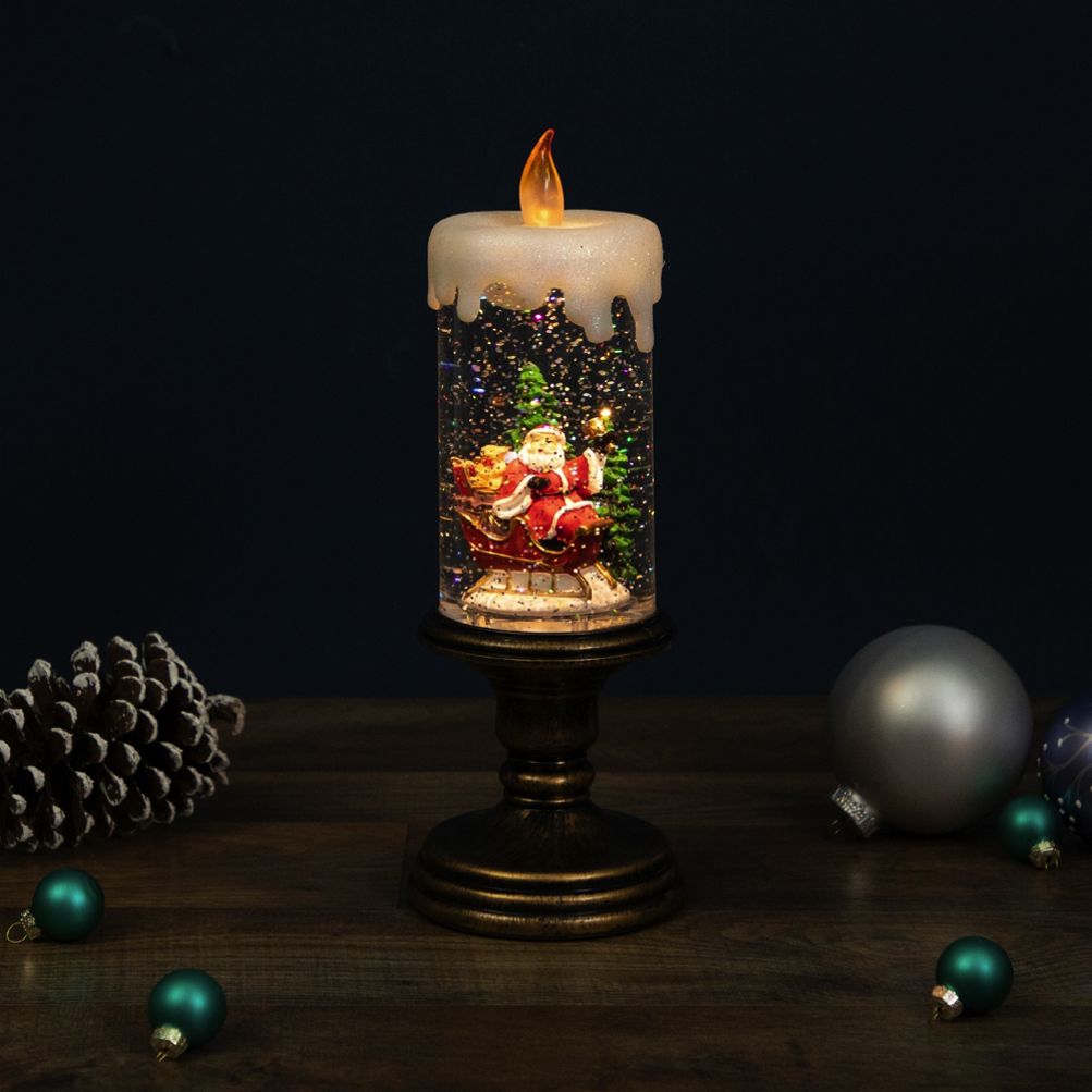 Lighted Candle Small Glitter Globe