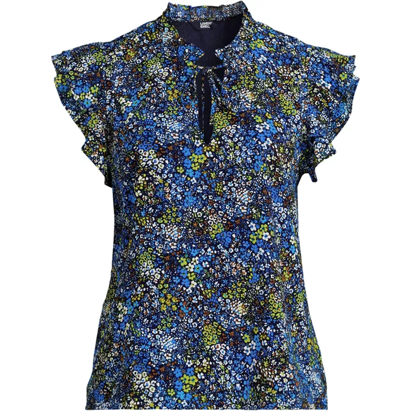 Women's Chiffon Tie Neck Ruffle Shirt, Front